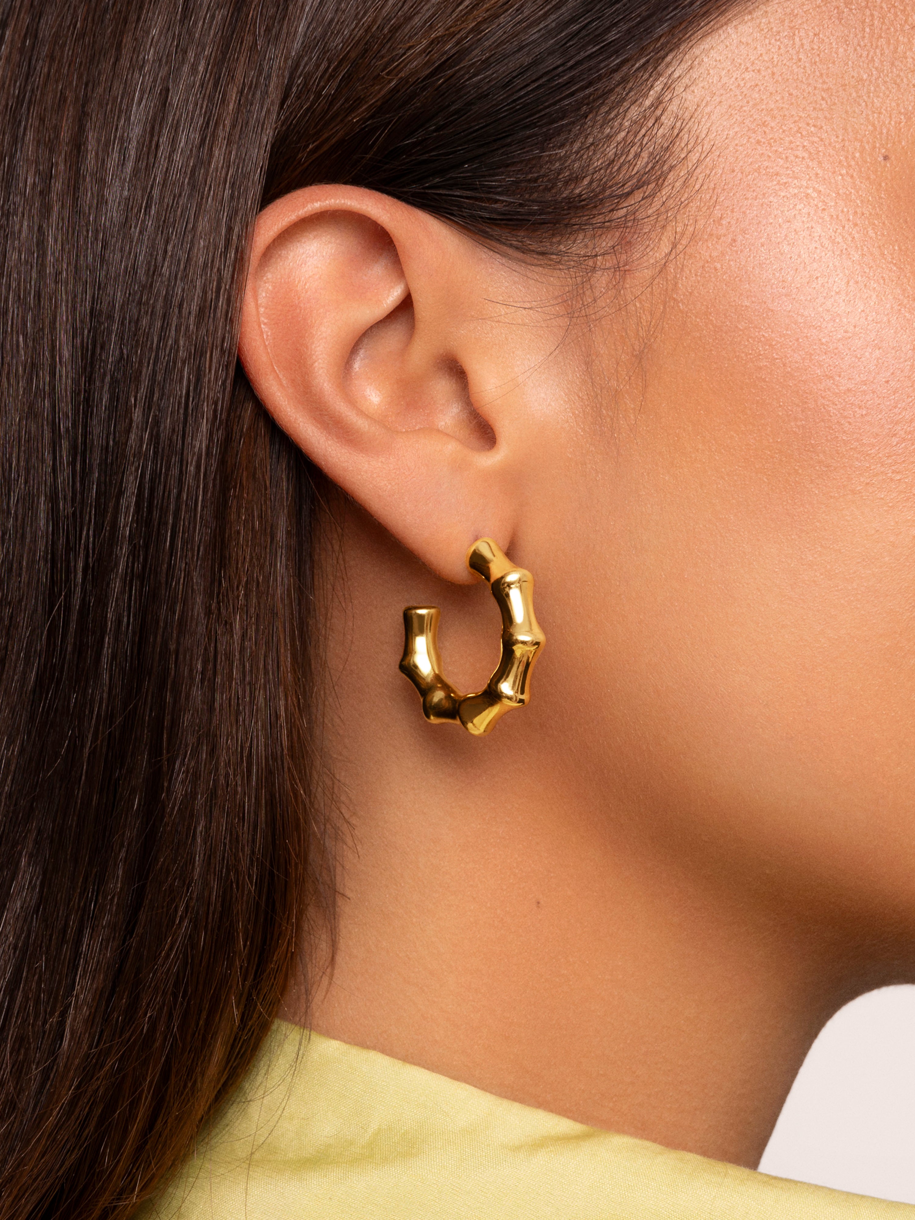 Sugarcane Stainless Steel Gold Hoop Earrings