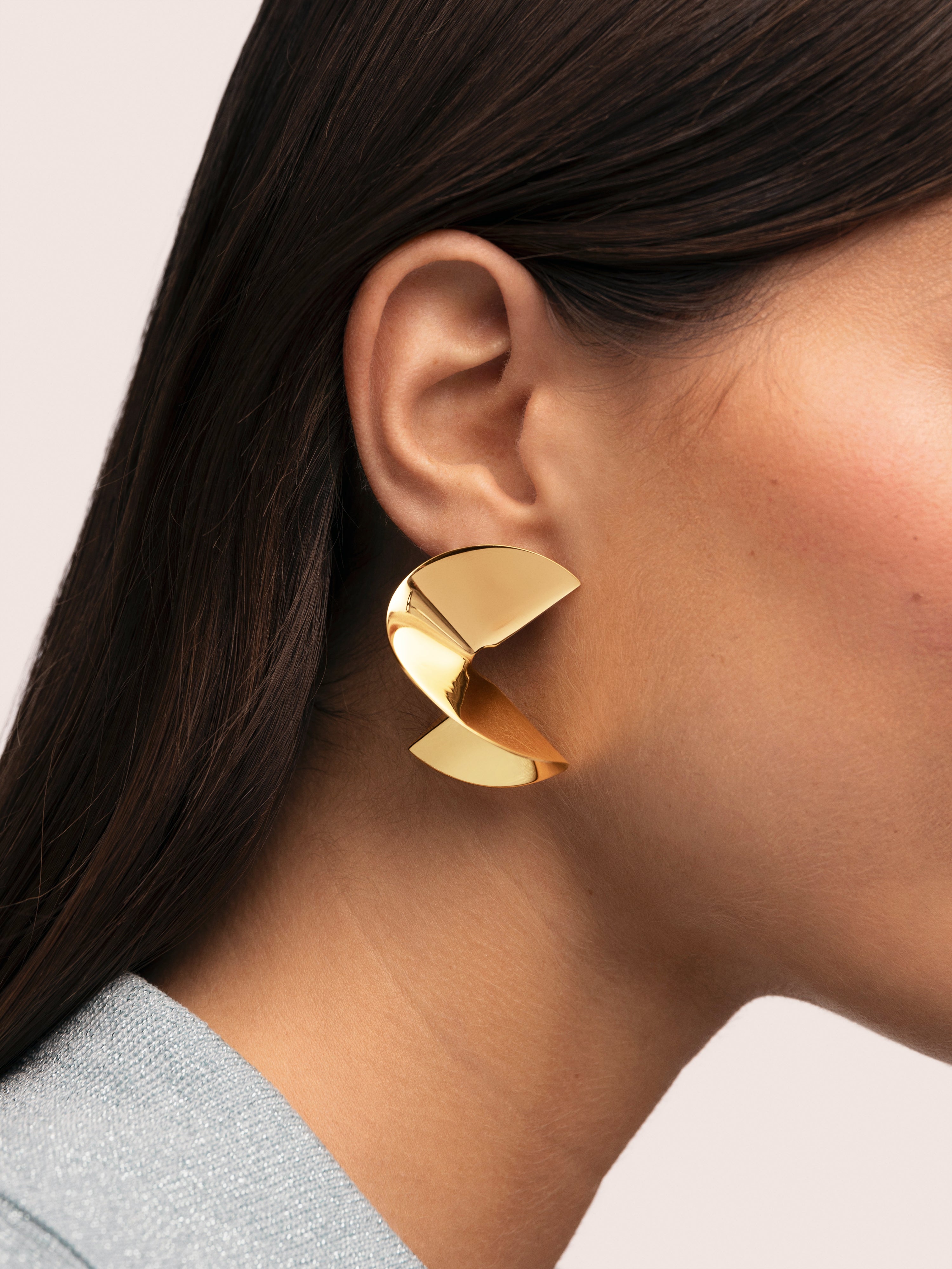 Big Swirl Stainless Steel Gold Earrings 