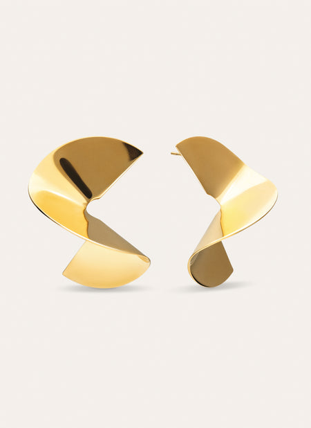 Big Swirl Stainless Steel Gold Earrings 