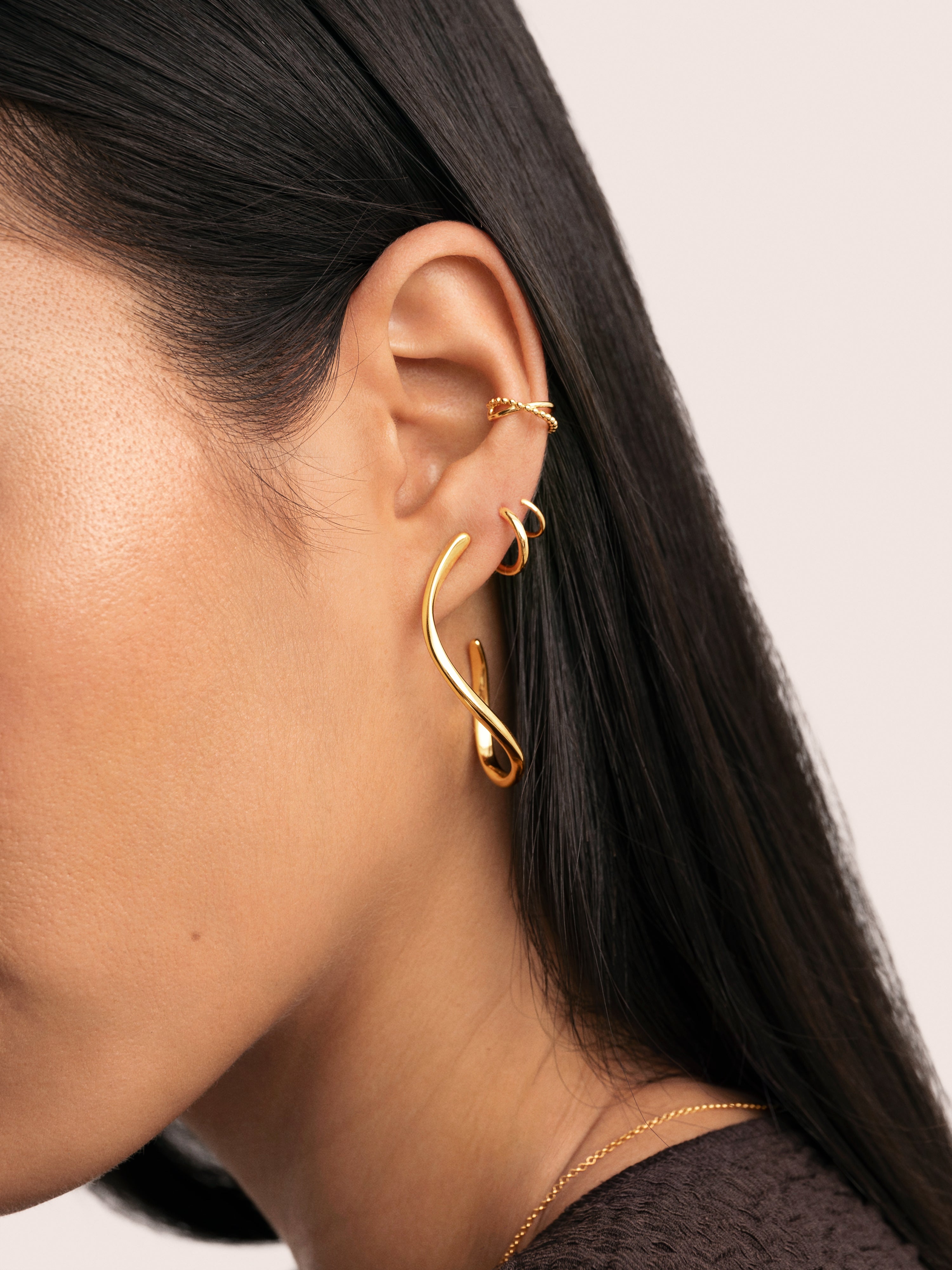 Pendientes Gota Spiral Plata Baño Oro
