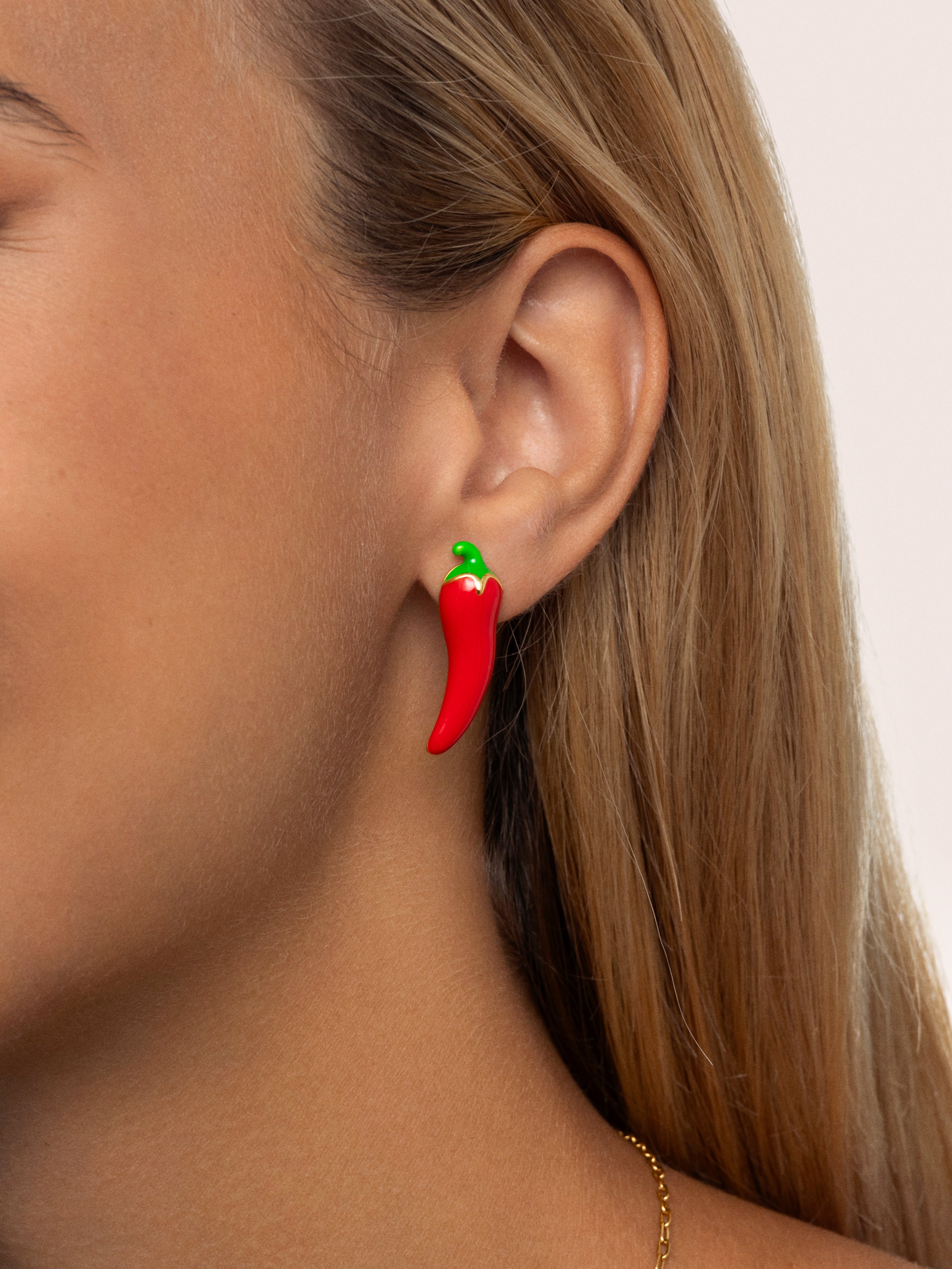 Pendientes Chili Pepper Rojo Baño Oro