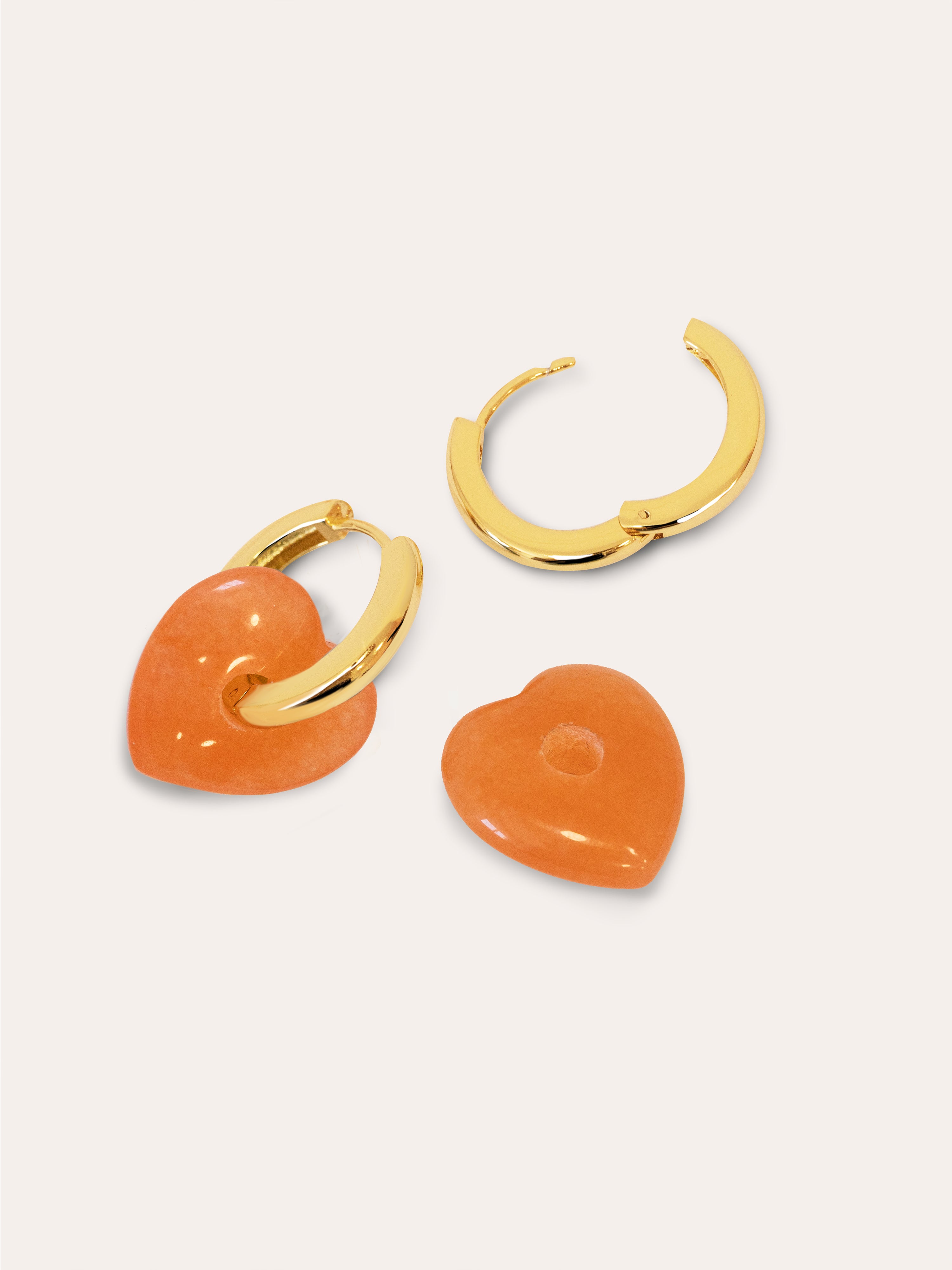 Pendientes Corazón Jade Baño Oro