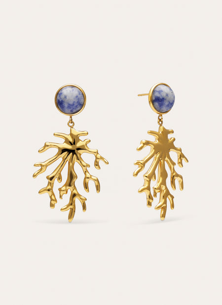 Pendientes Coral Stone Azul Acero Baño Oro