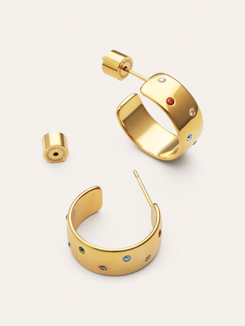 Pendientes Aro Curve Rainbow Acero Baño Oro