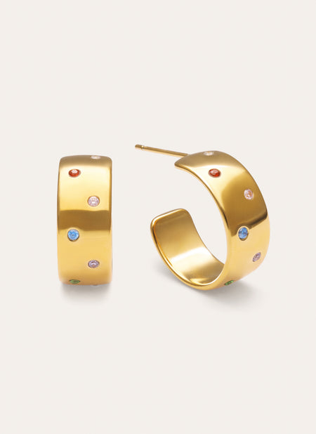 Pendientes Aro Curve Rainbow Acero Baño Oro