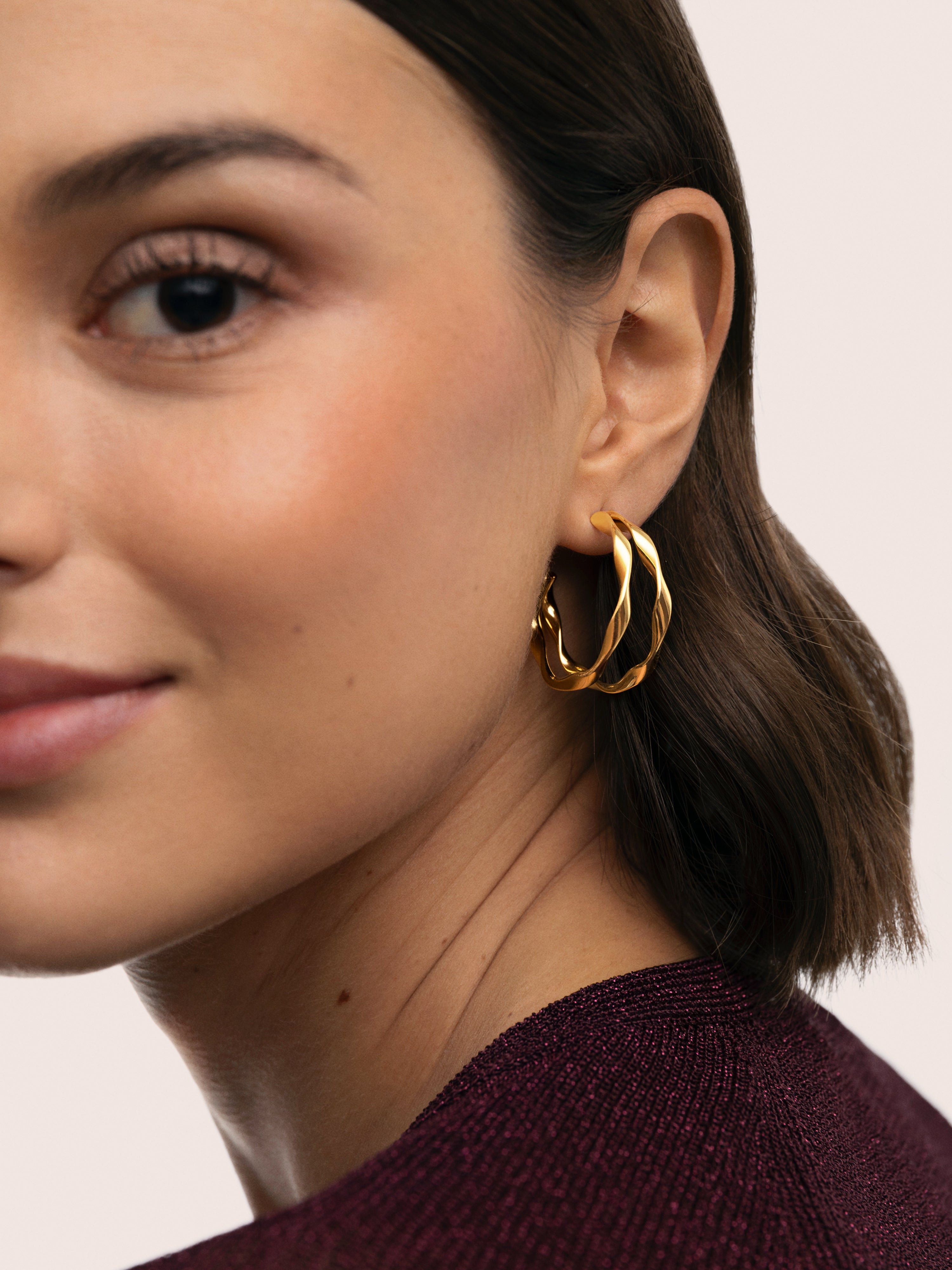 Pendientes Doble Organic River Acero Baño Oro