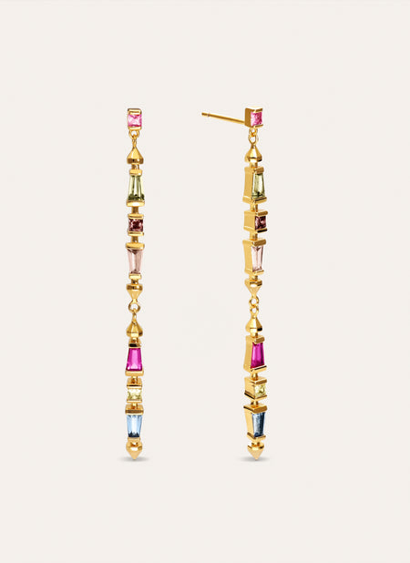 Long Iris Colors Gold Earrings