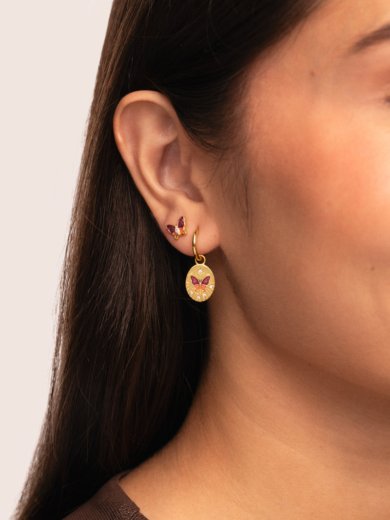 Brinco Individual Butterfly Rose Banho de Ouro