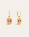 Pendientes Medallion Butterfly Rose Baño Oro