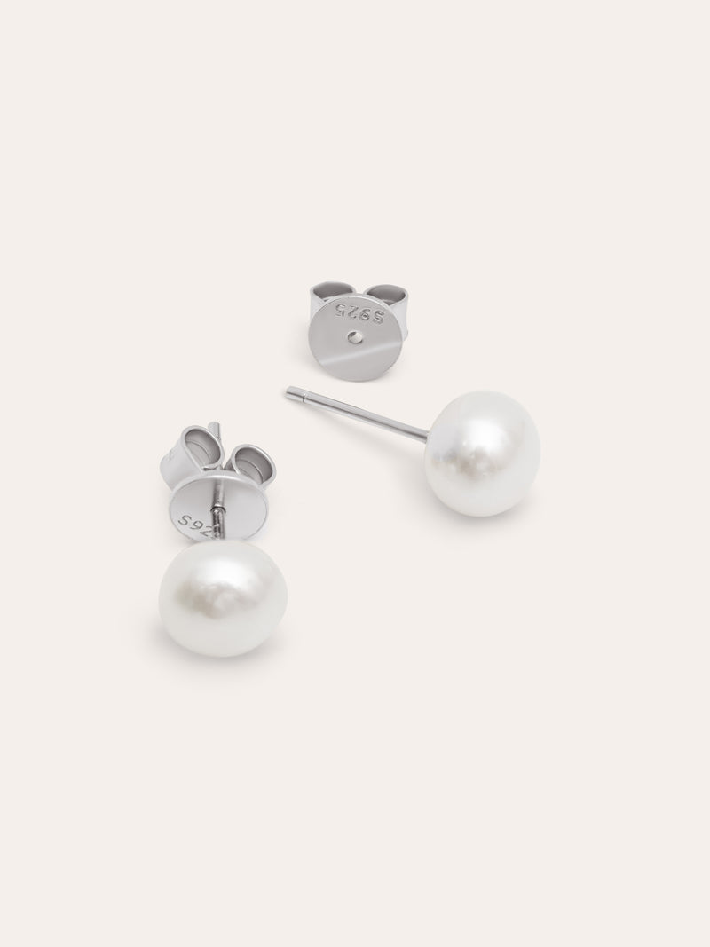 Pendientes Single Pearl Plata