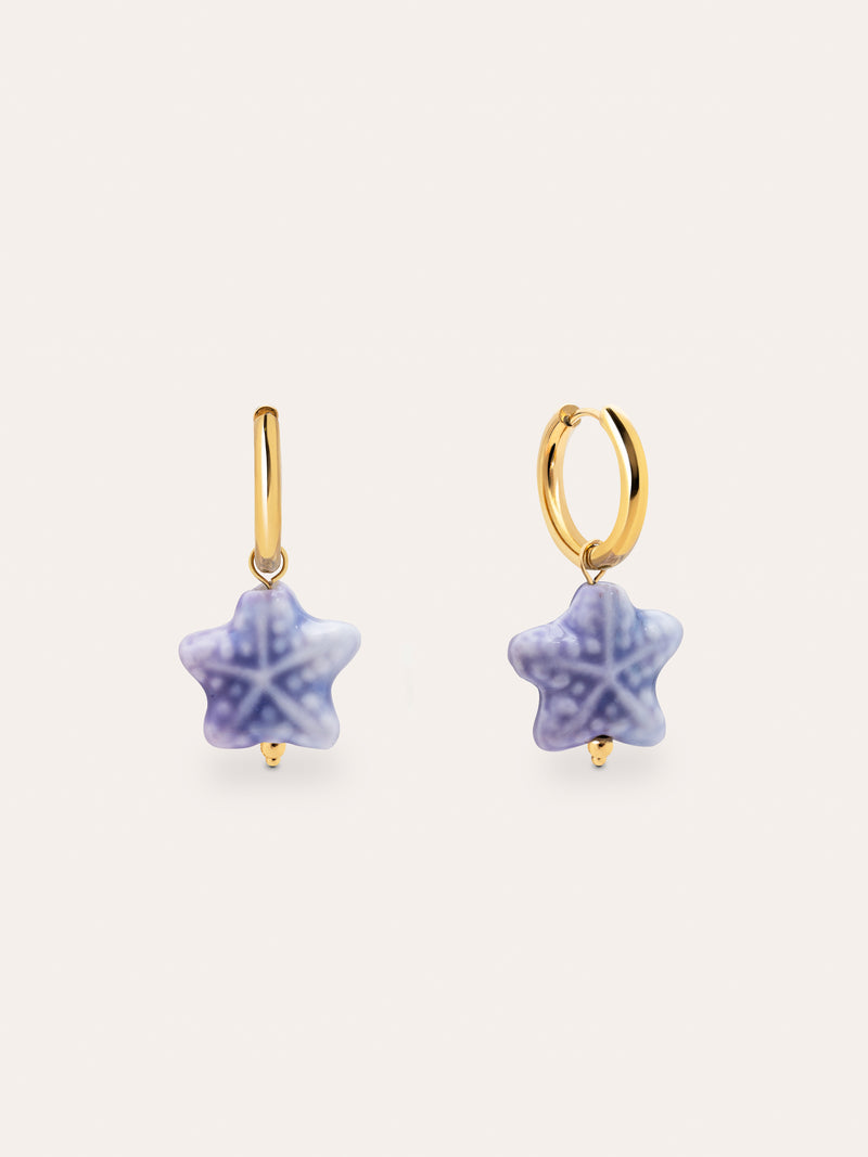 Pendientes Starfish Blue Acero Baño Oro