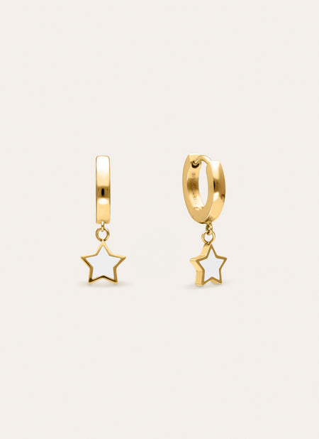 Orecchini a Cerchio Star White Enamel Acciaio Placcato Oro