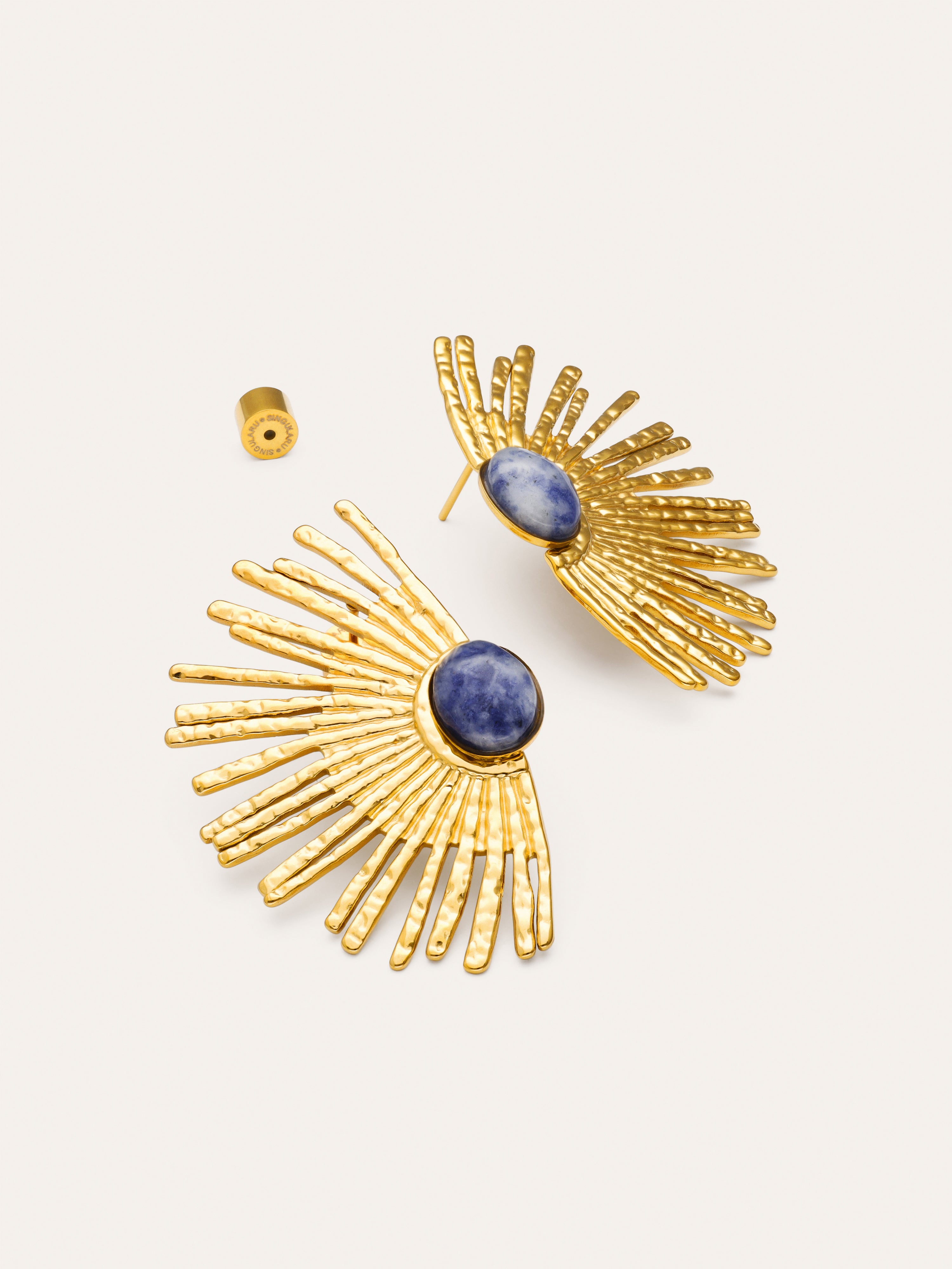 Pendientes Sunbeam Azul Acero Baño Oro