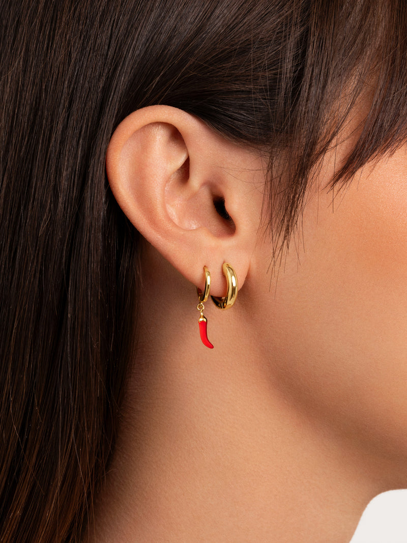 Orecchino Singolo a Cerchio Chili Enamel Acciaio Placcato Oro