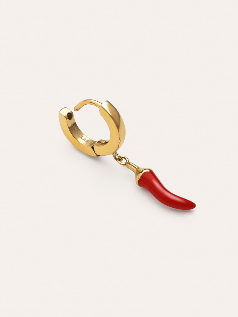 Orecchino Singolo a Cerchio Chili Enamel Acciaio Placcato Oro