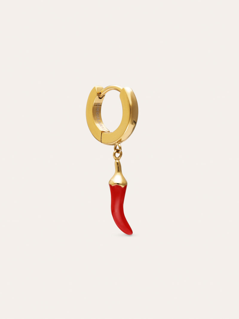 Orecchino Singolo a Cerchio Chili Enamel Acciaio Placcato Oro