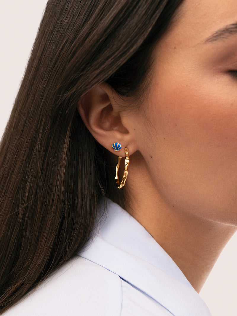 Pendiente Suelto Concha Enamel Plata Baño Oro