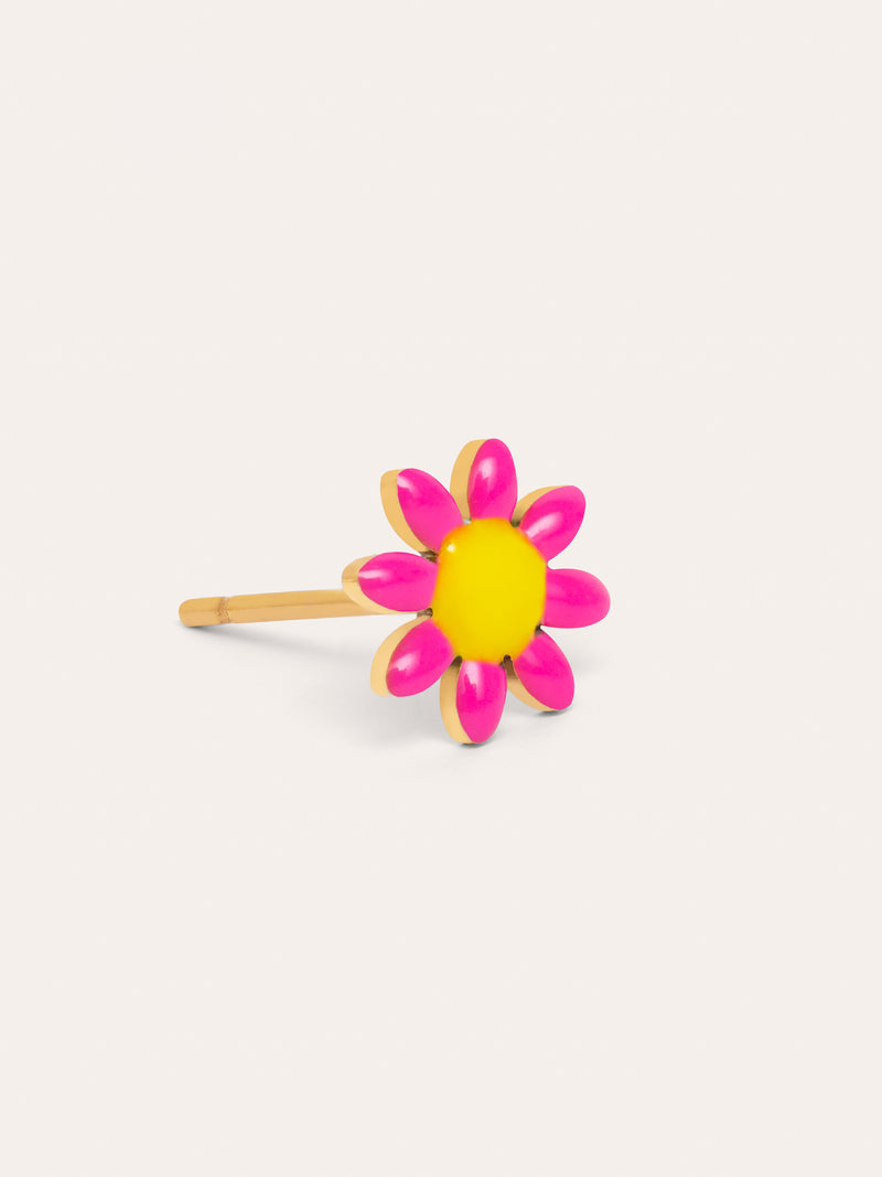Pink Daisy May Gold Stainless Steel Single Earring