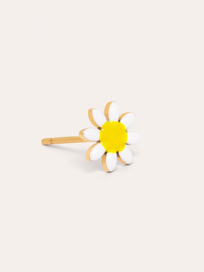 White Daisy May Gold Stainless Steel Single Earring