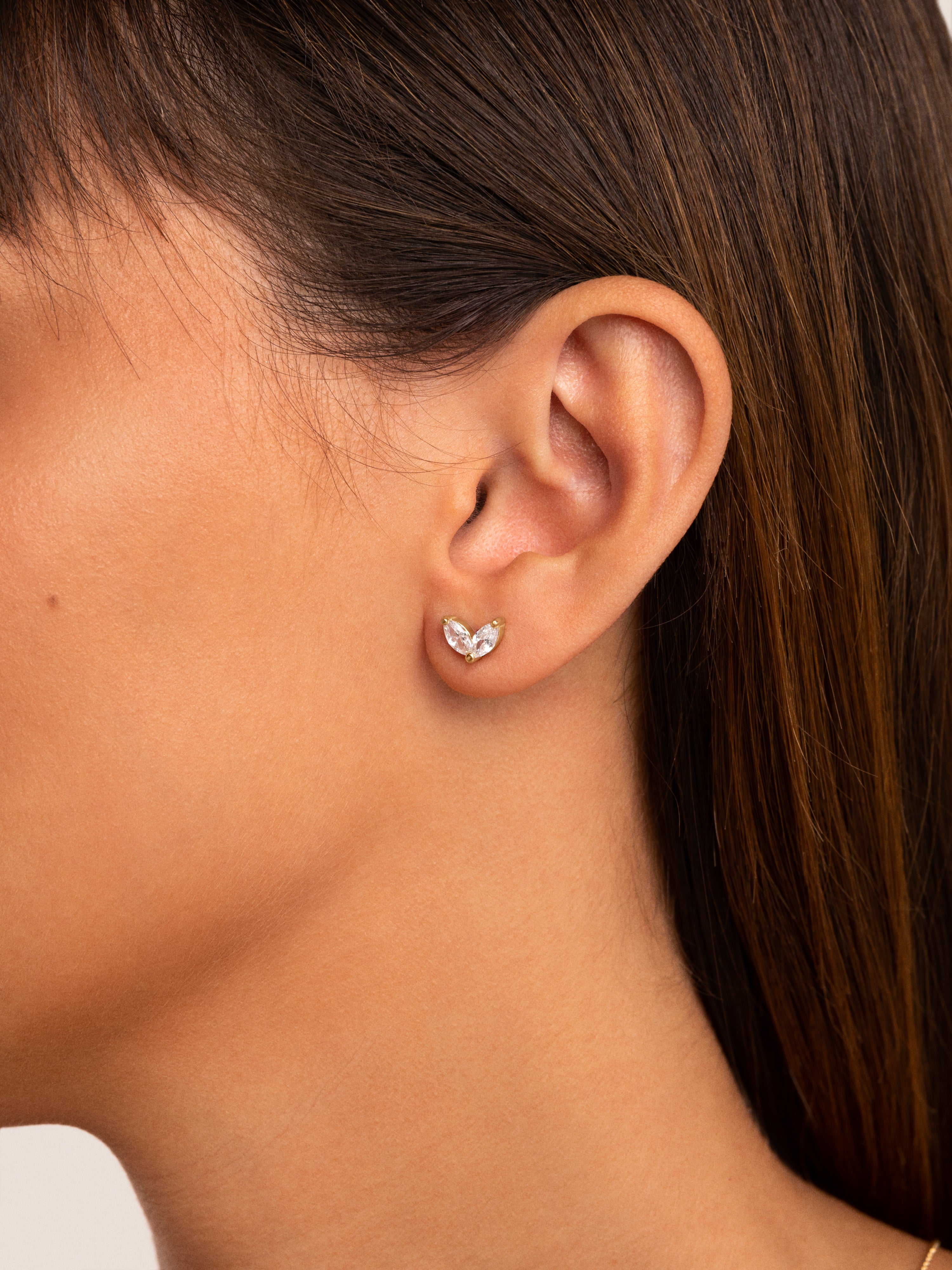 Pendiente Suelto Double Marquise Plata Baño Oro