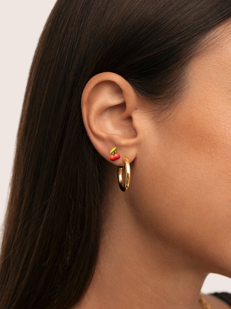 Boucle d'oreille simple Mini Cerise plaqué or