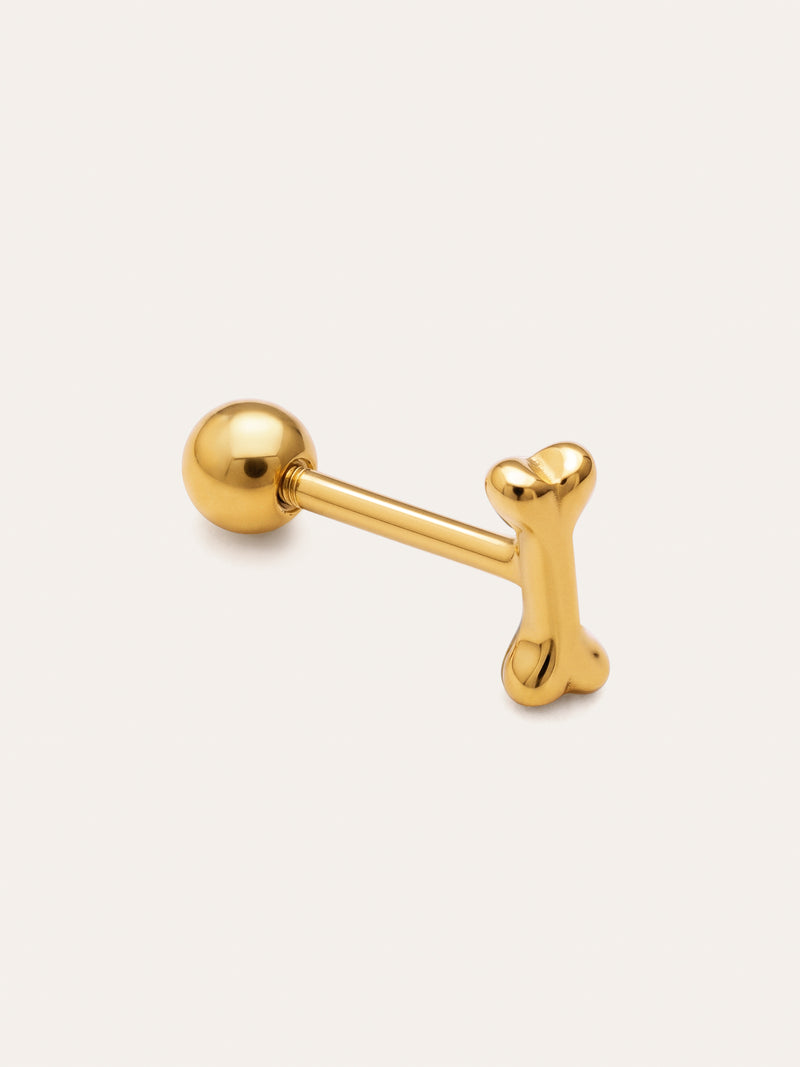 Einzelner Ohrring Mini-Knochen aus Silber, vergoldet