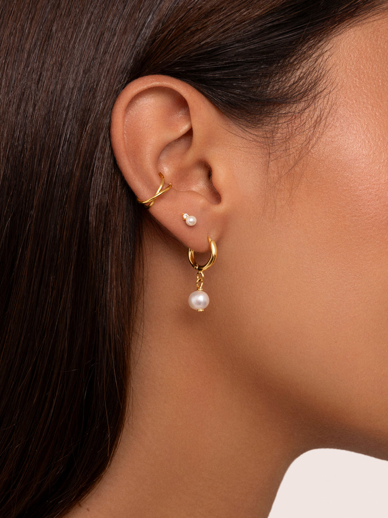 Brincos de Argola Pearl Prata Banho de Ouro