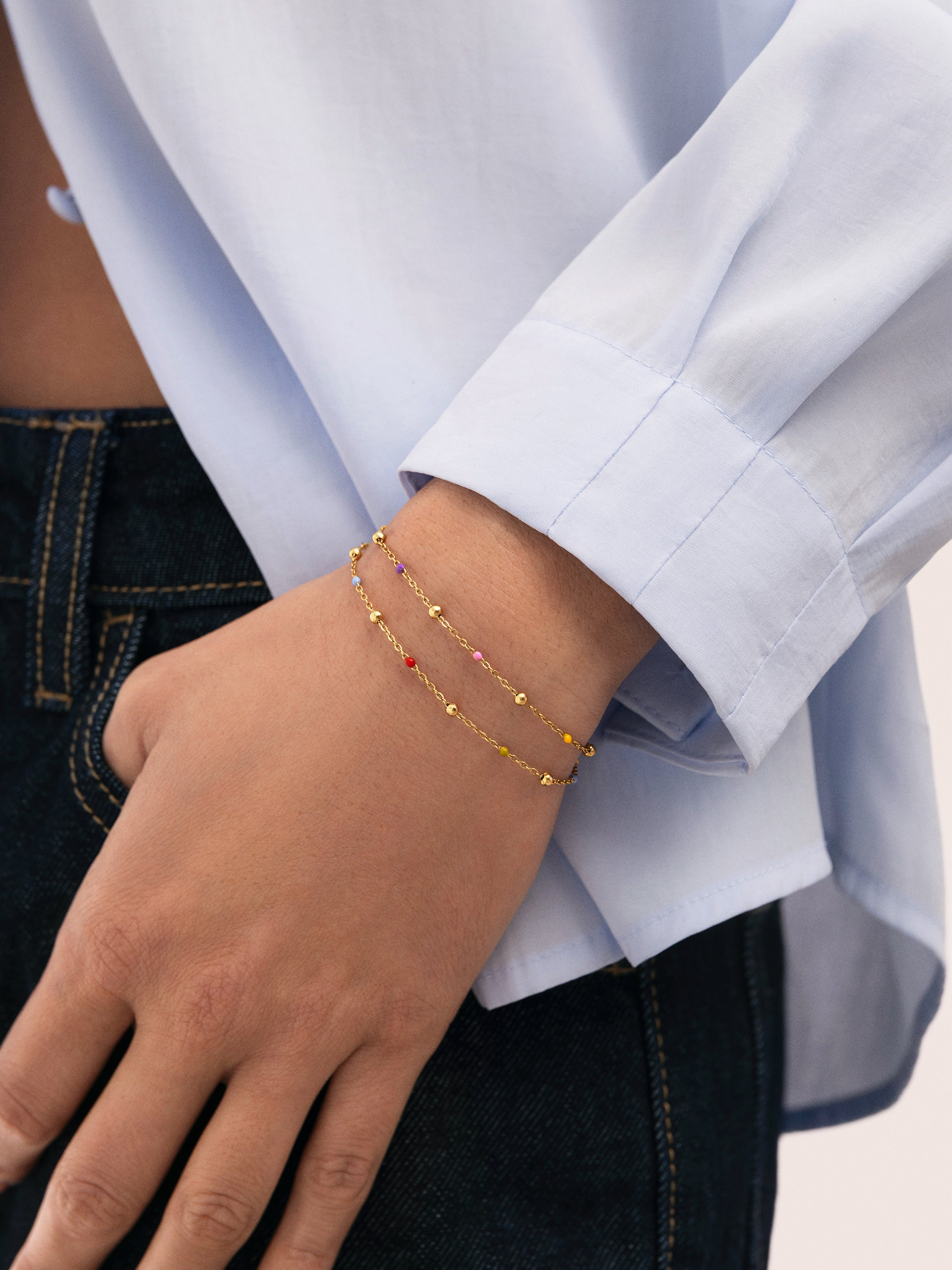 Pack 2 Pulseiras Amizade Colores Aço Banho de Ouro