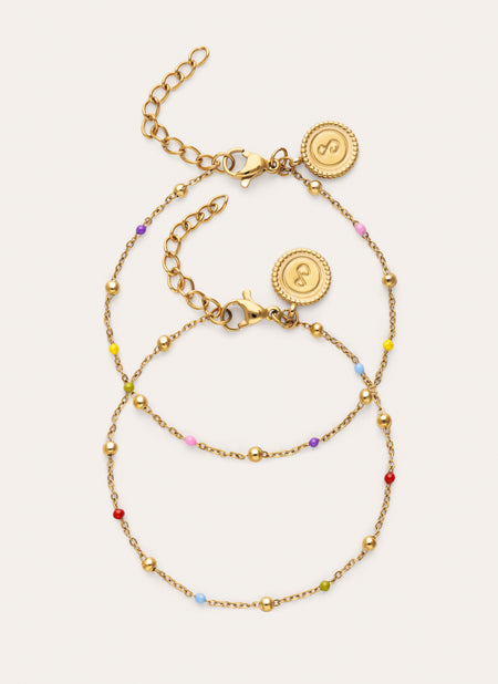 Pack 2 Pulseras Amistad Colores Acero Baño Oro