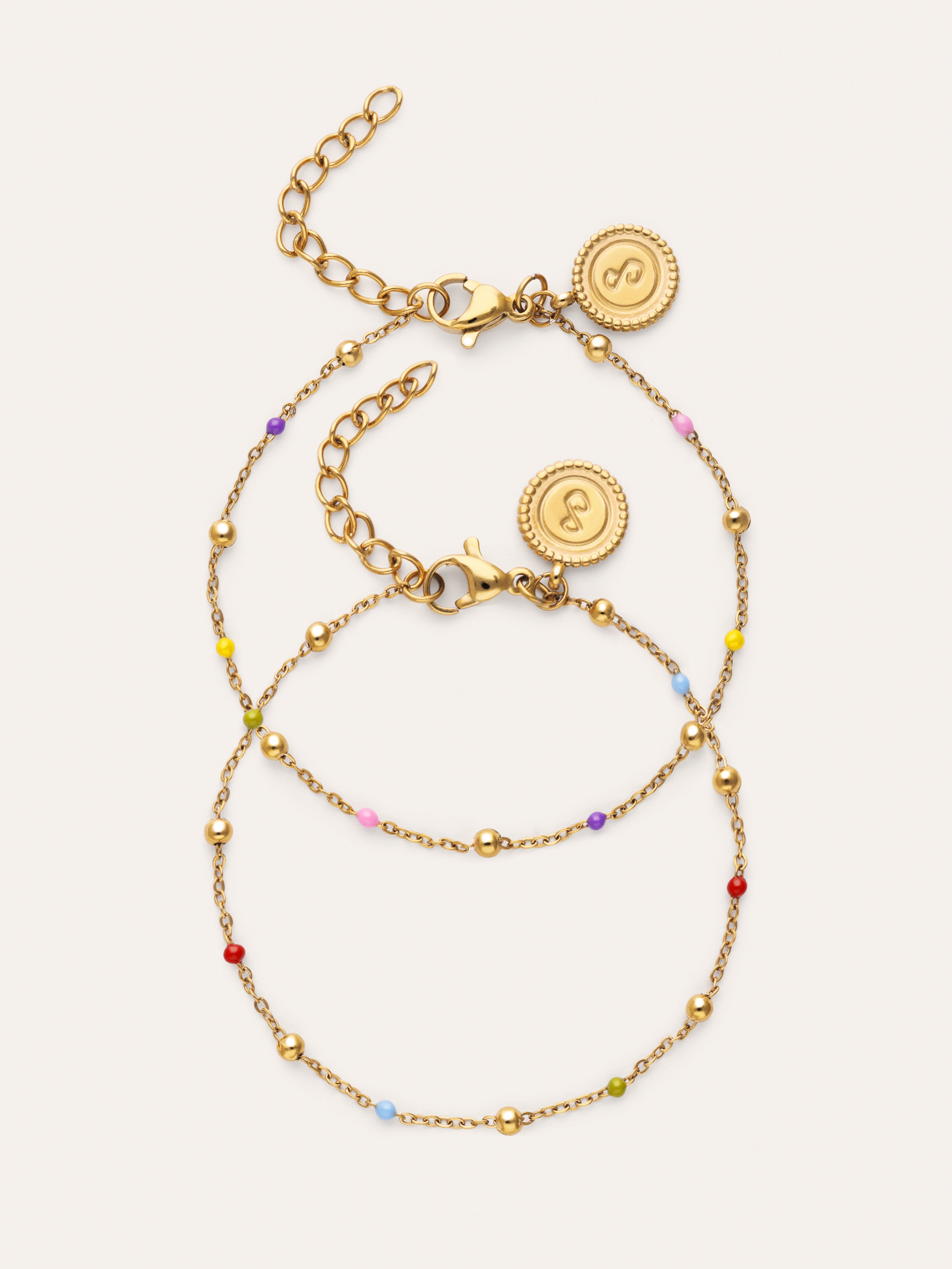 Pack 2 Pulseiras Amizade Colores Aço Banho de Ouro