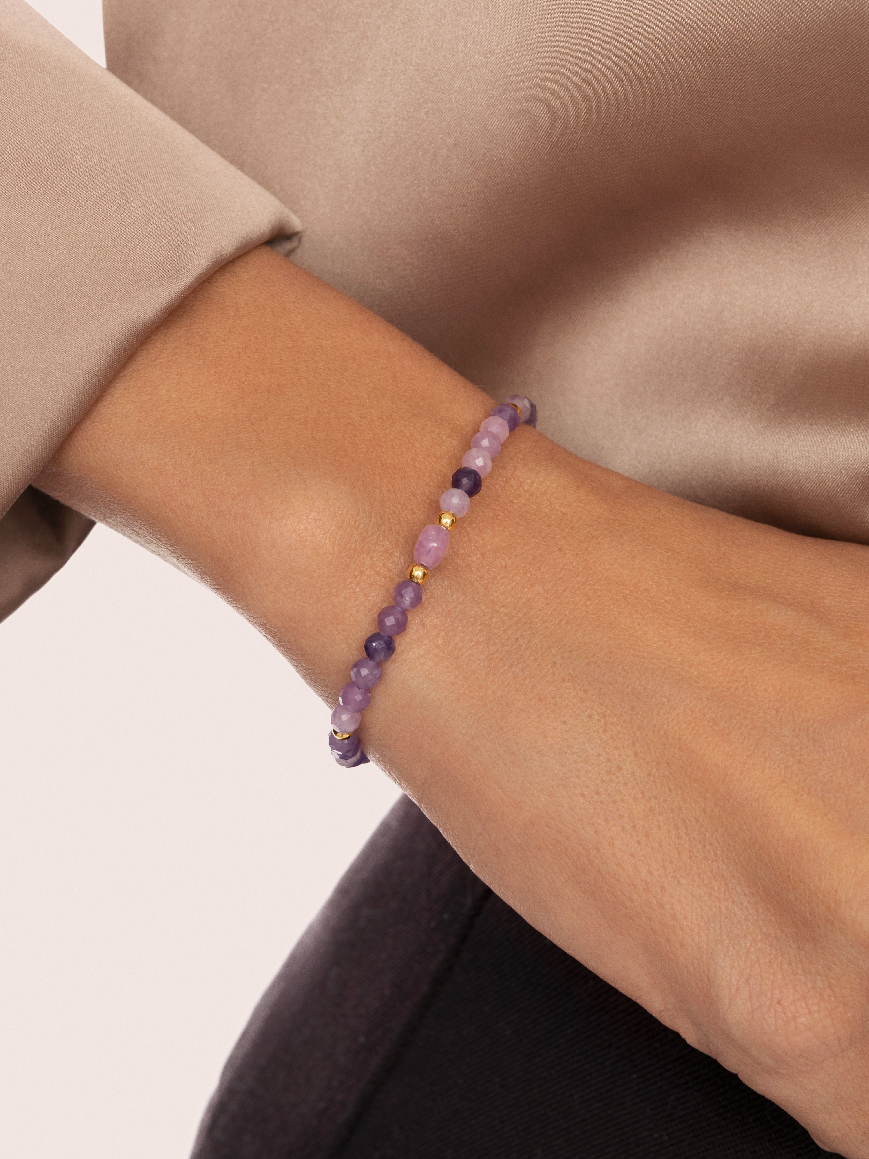 Pulsera Amulet Amatista Acero Baño Oro