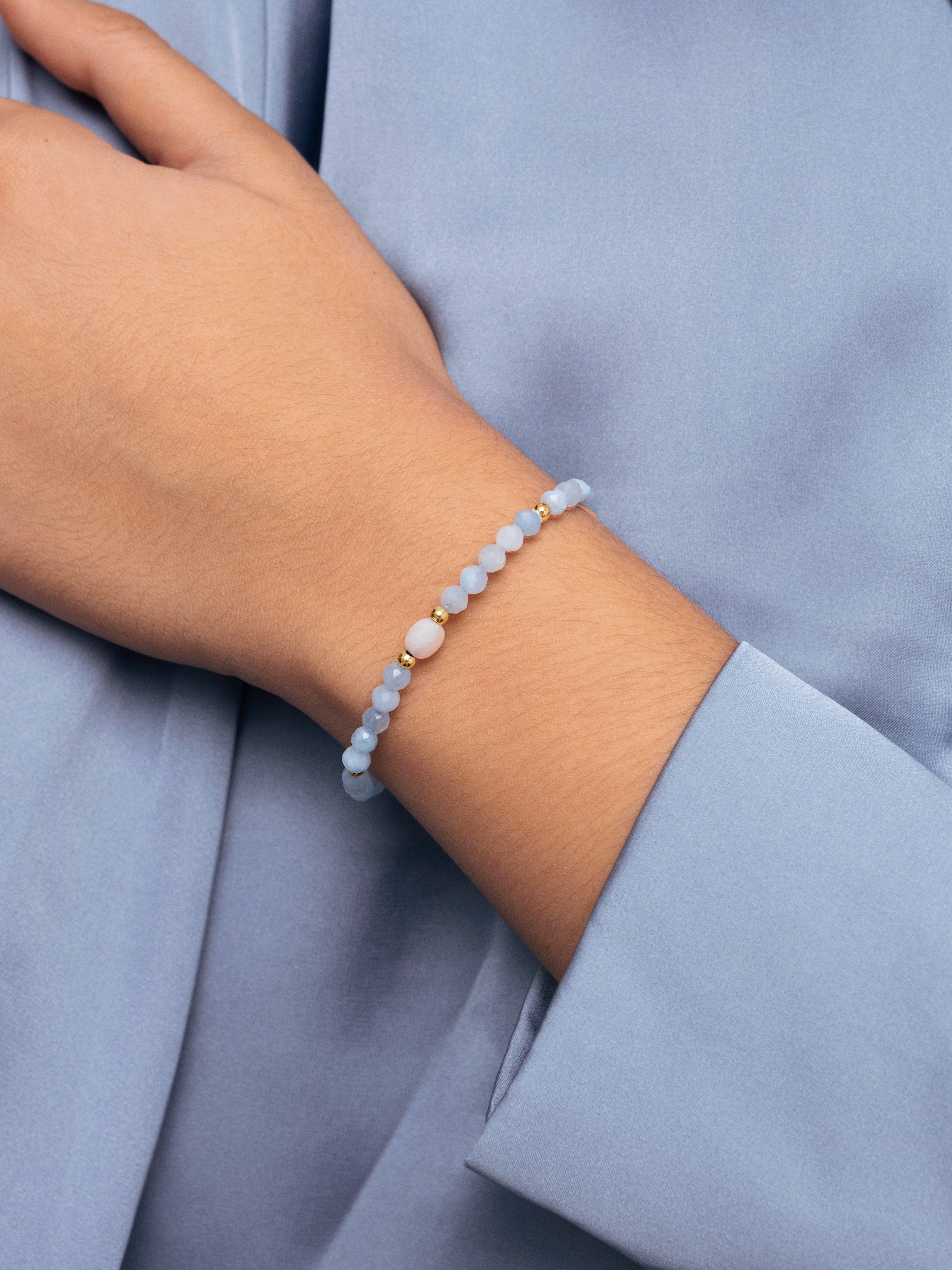 Amulet Aquamarine Stainless Steel Gold Bracelet