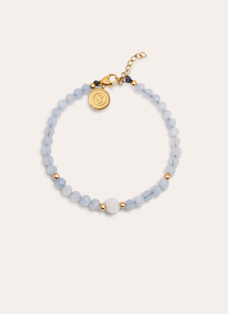 Amulet Aquamarine Stainless Steel Gold Bracelet