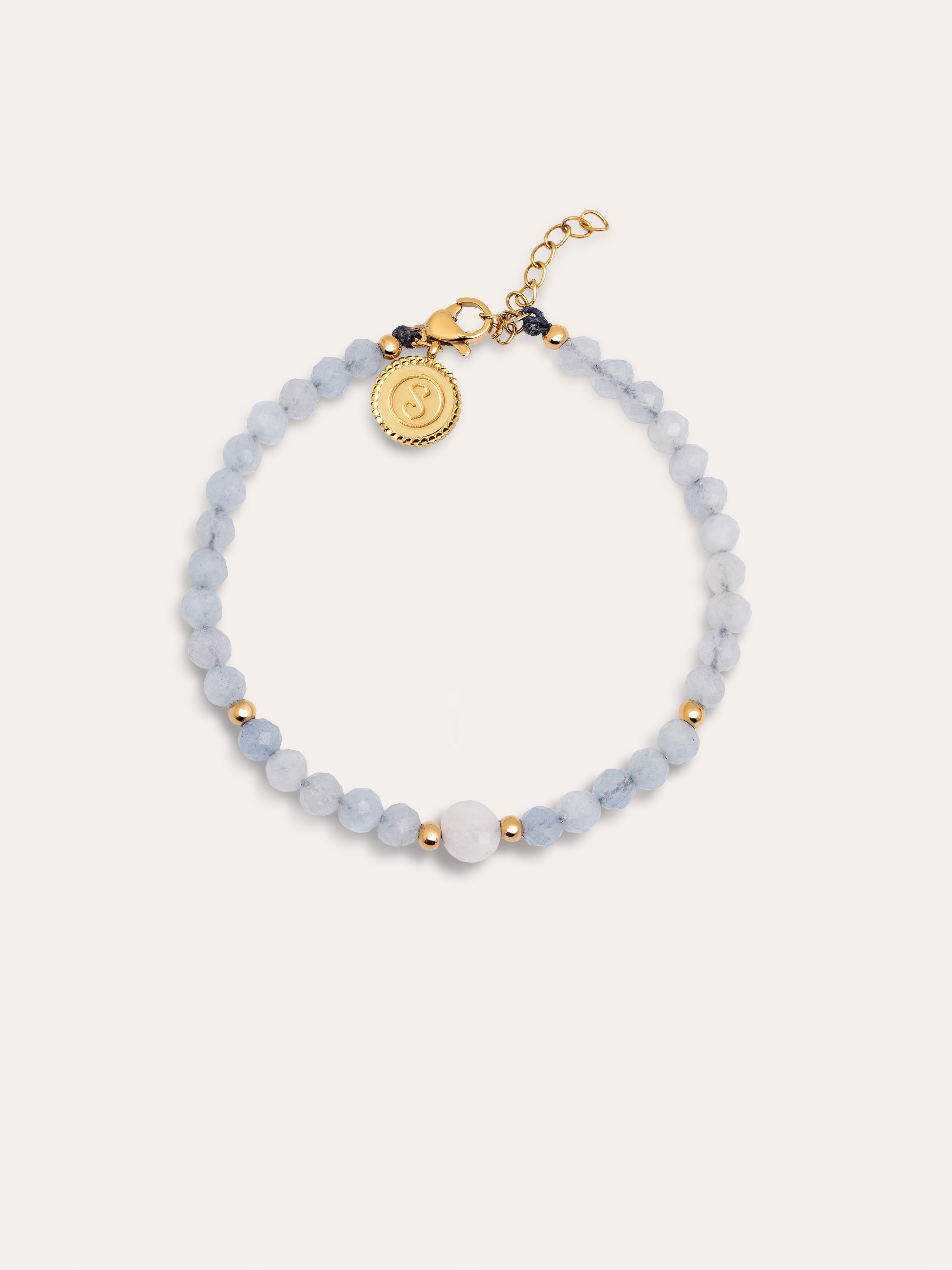 Amulet Aquamarine Stainless Steel Gold Bracelet