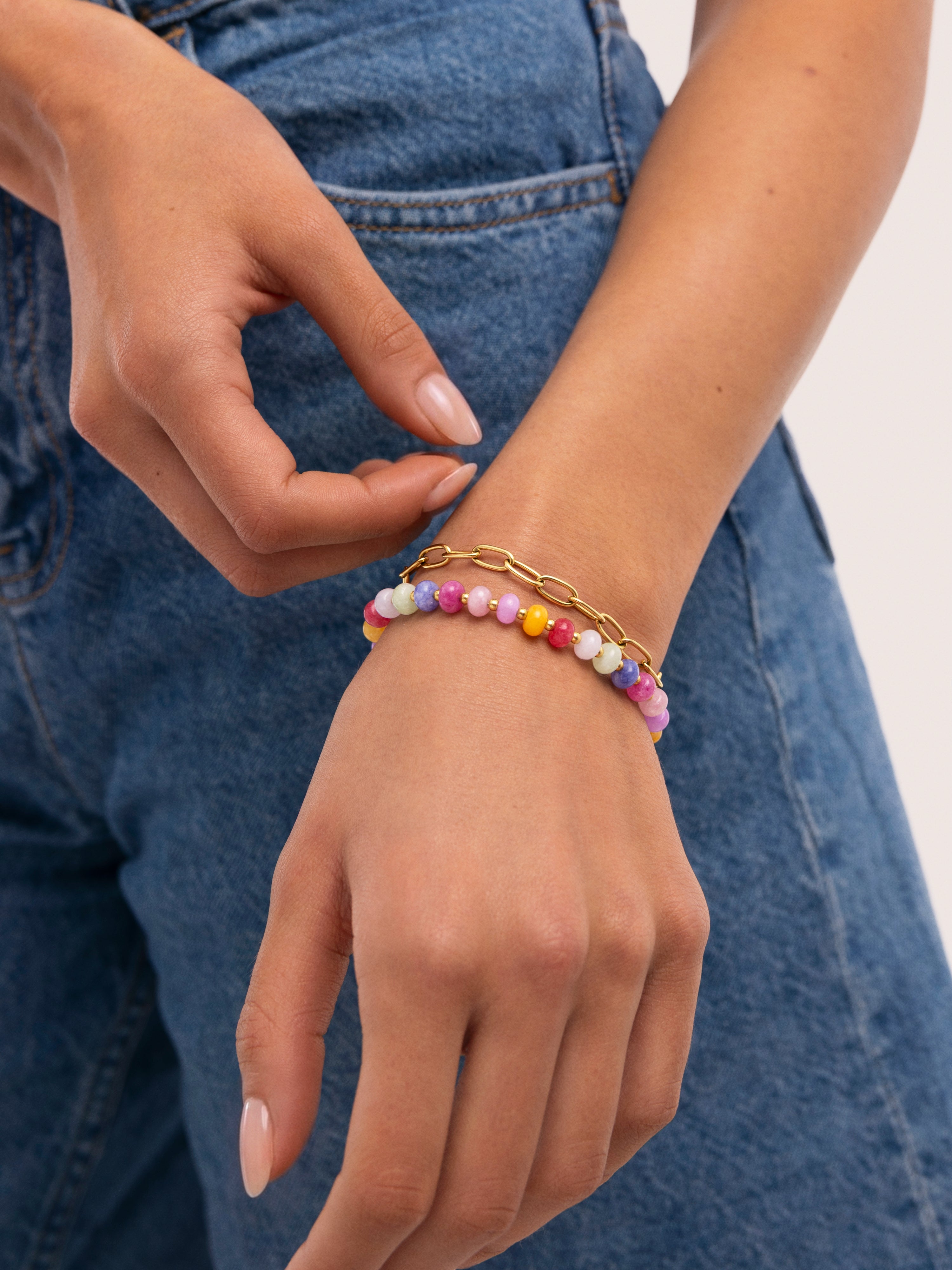 Pulsera Bali Chic Steine Edelstahl mit 18kt Goldbeschichtung