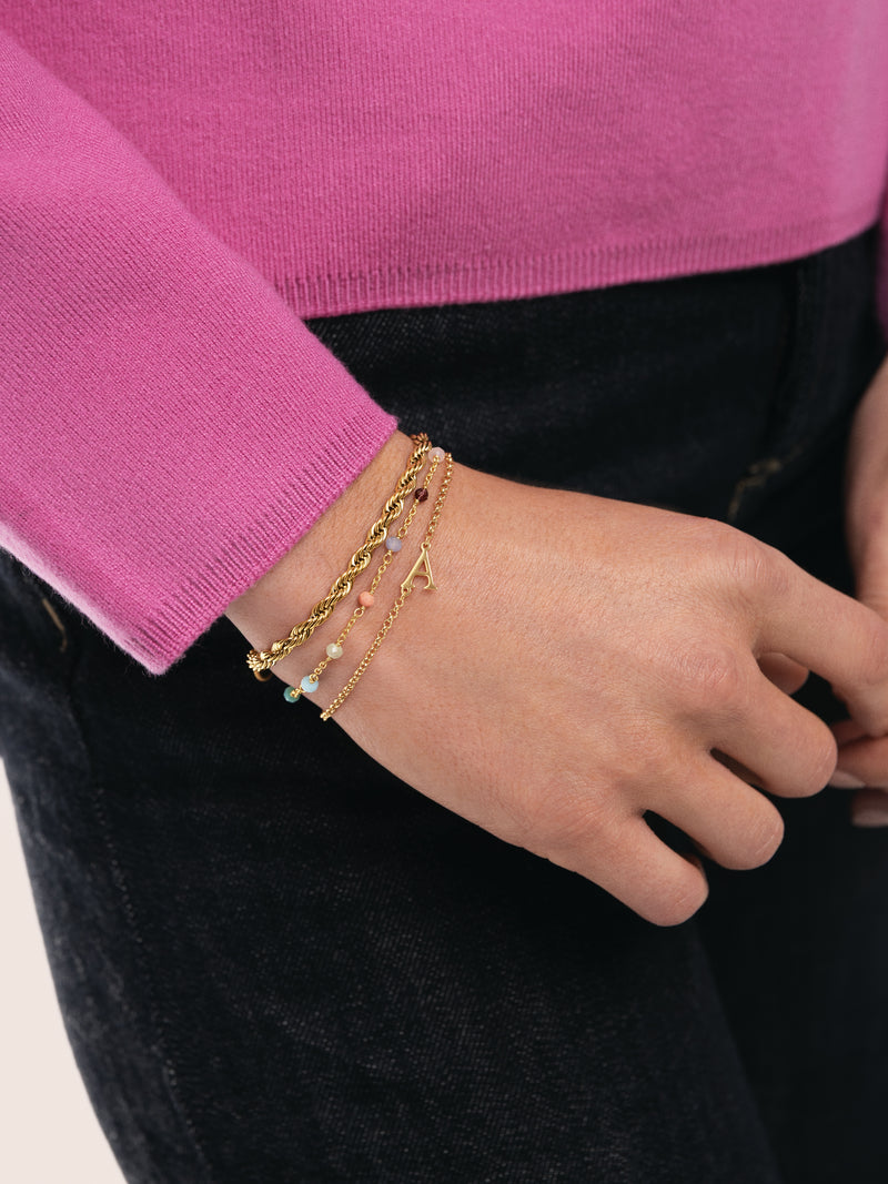 Pulsera Single Letter Plata Baño Oro