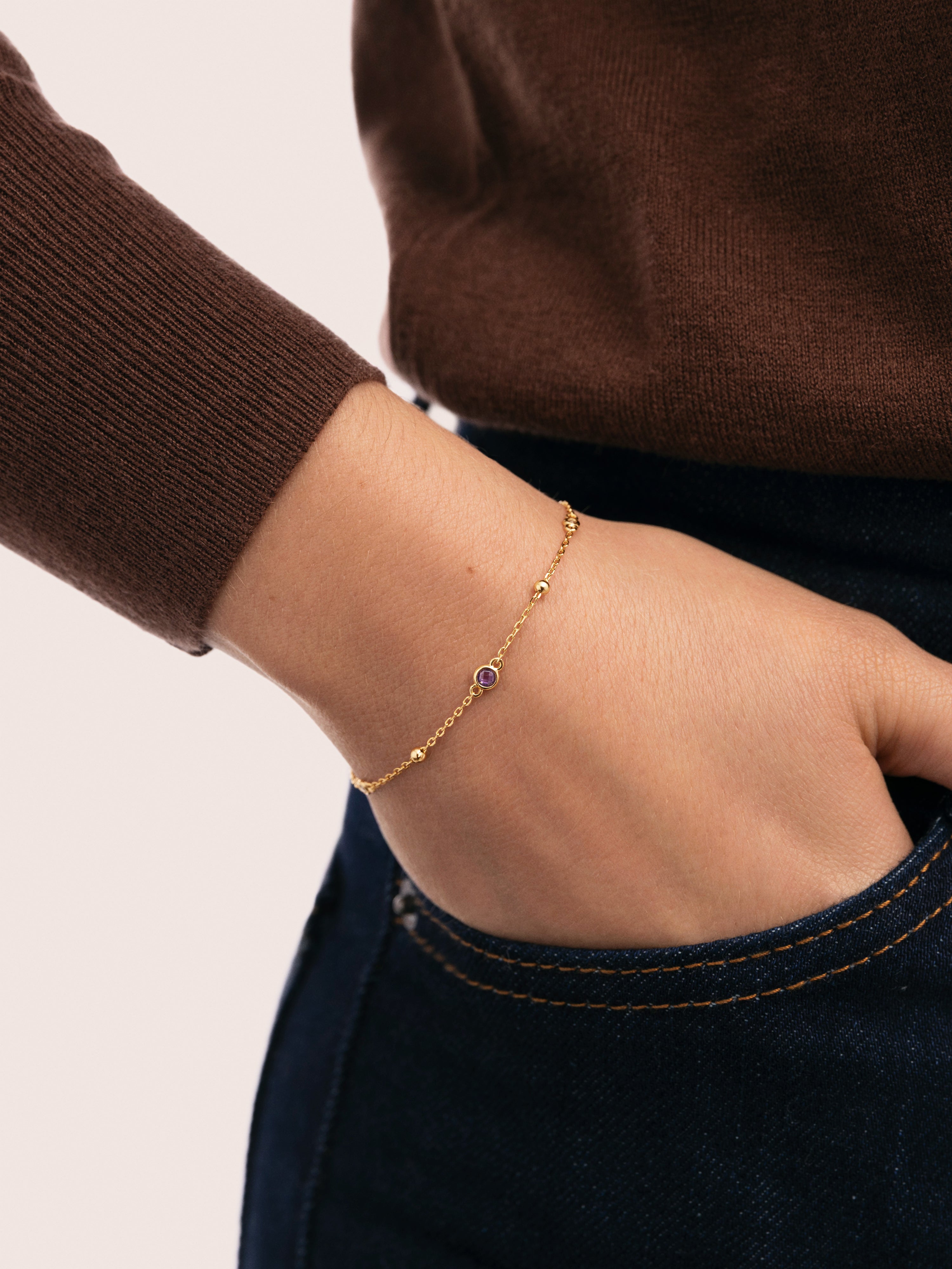 Pulseira Birthstone Banhada a Ouro