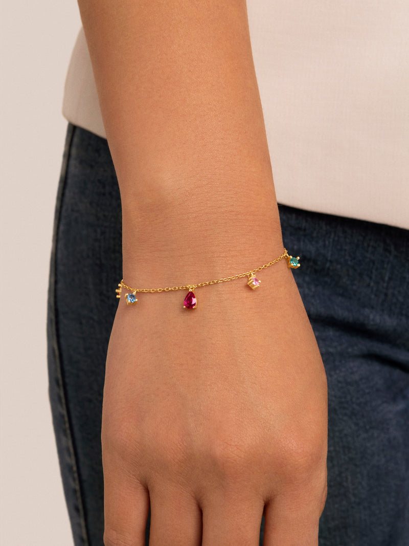 Pulseira Cascade Colors Prata Banho de Ouro