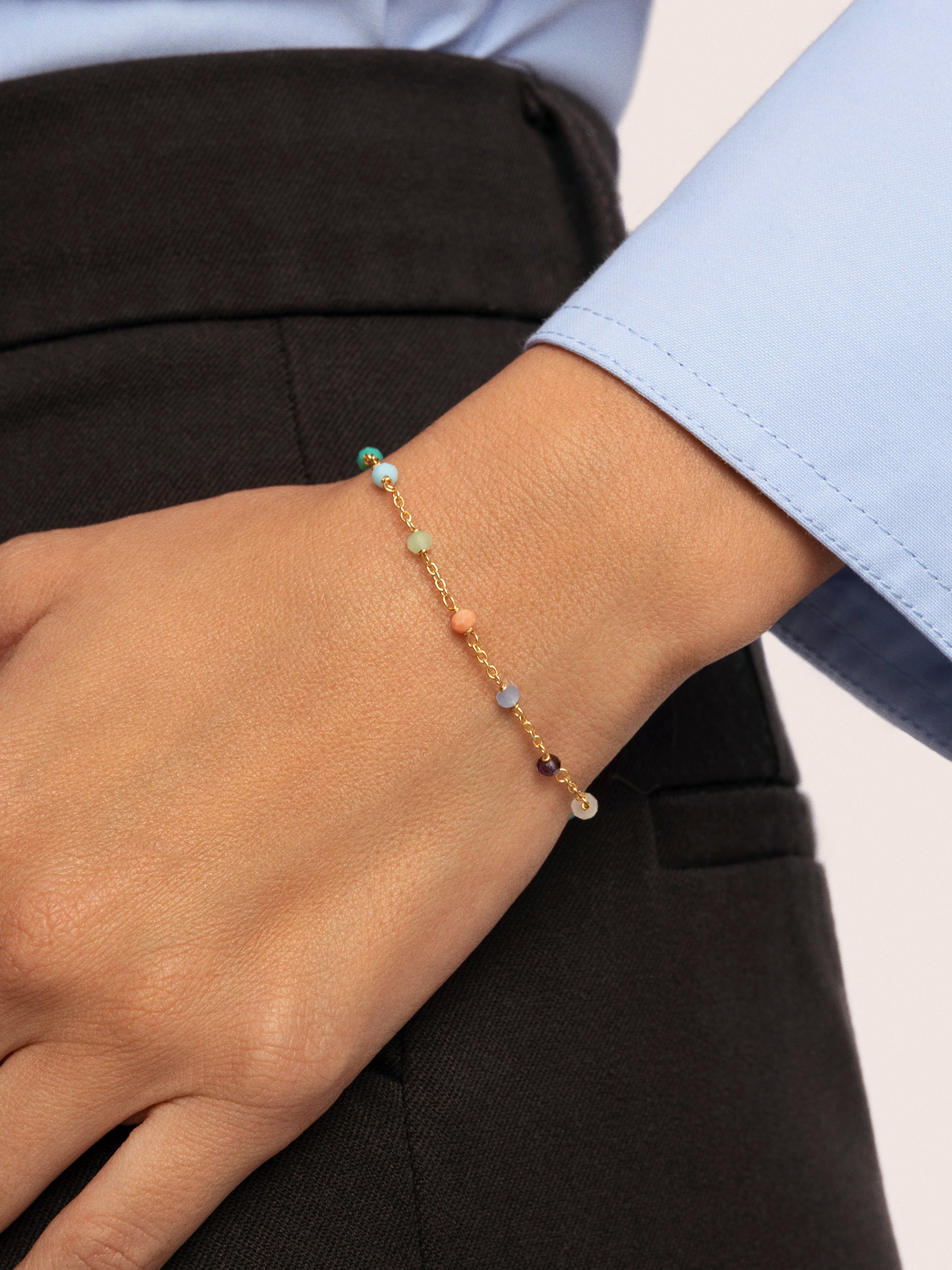 Pulsera Crystals Chain Colors Plata Baño Oro