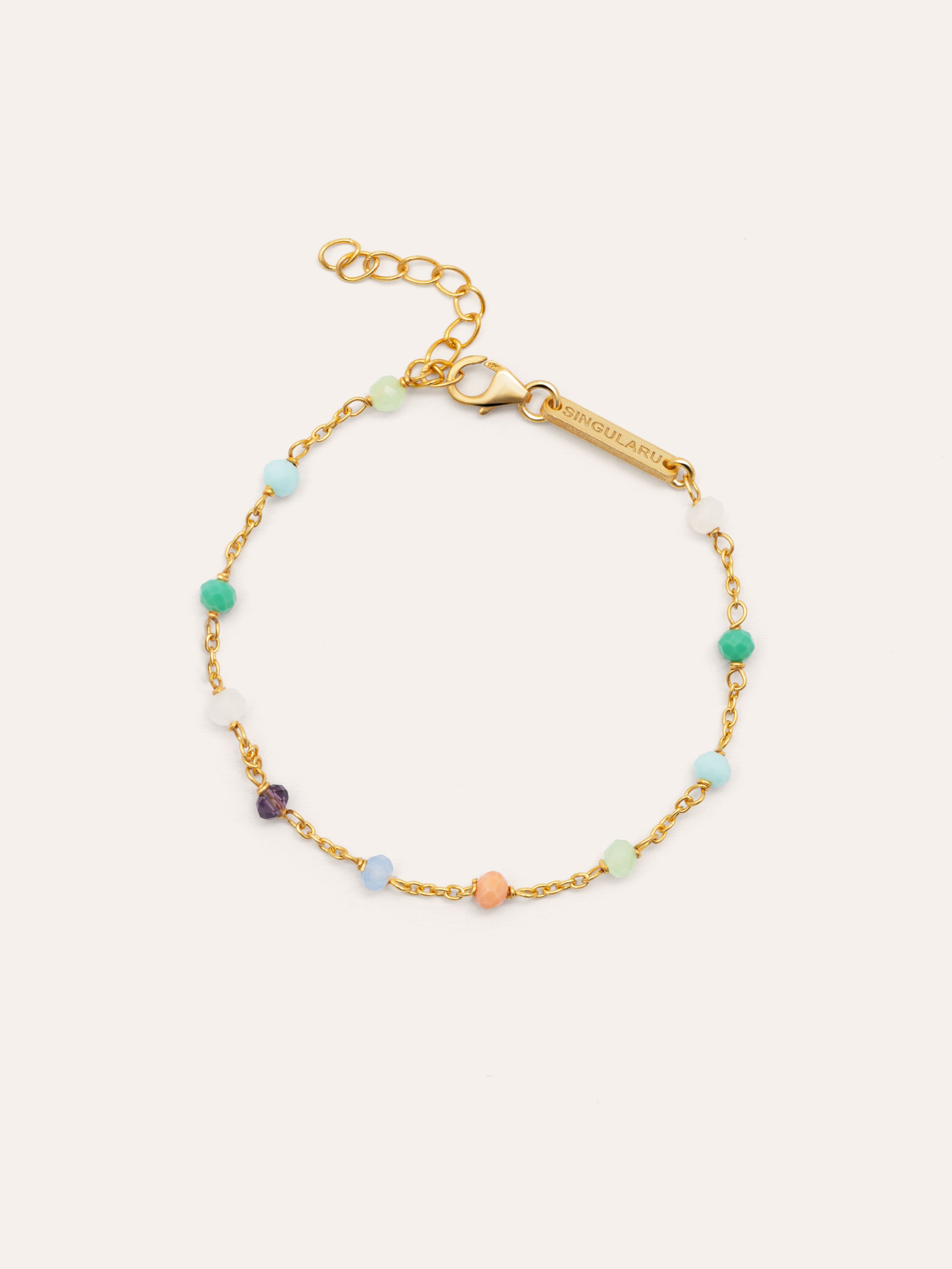 Pulsera Crystals Chain Colors Plata Baño Oro