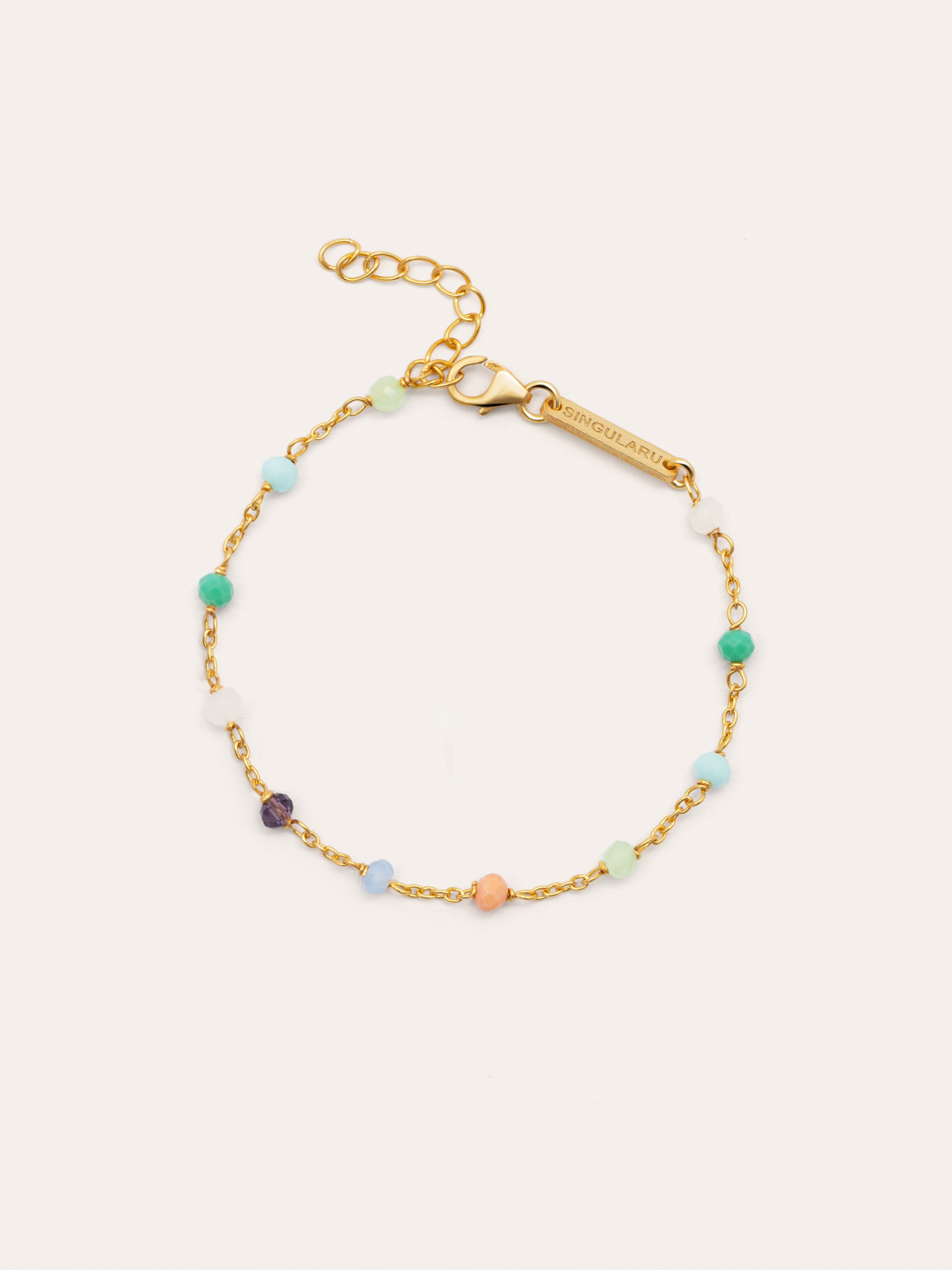 Pulseira Crystals Chain Colors Prata Banho de Ouro