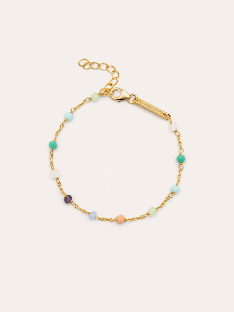 Pulseira Crystals Chain Colors Prata Banho de Ouro
