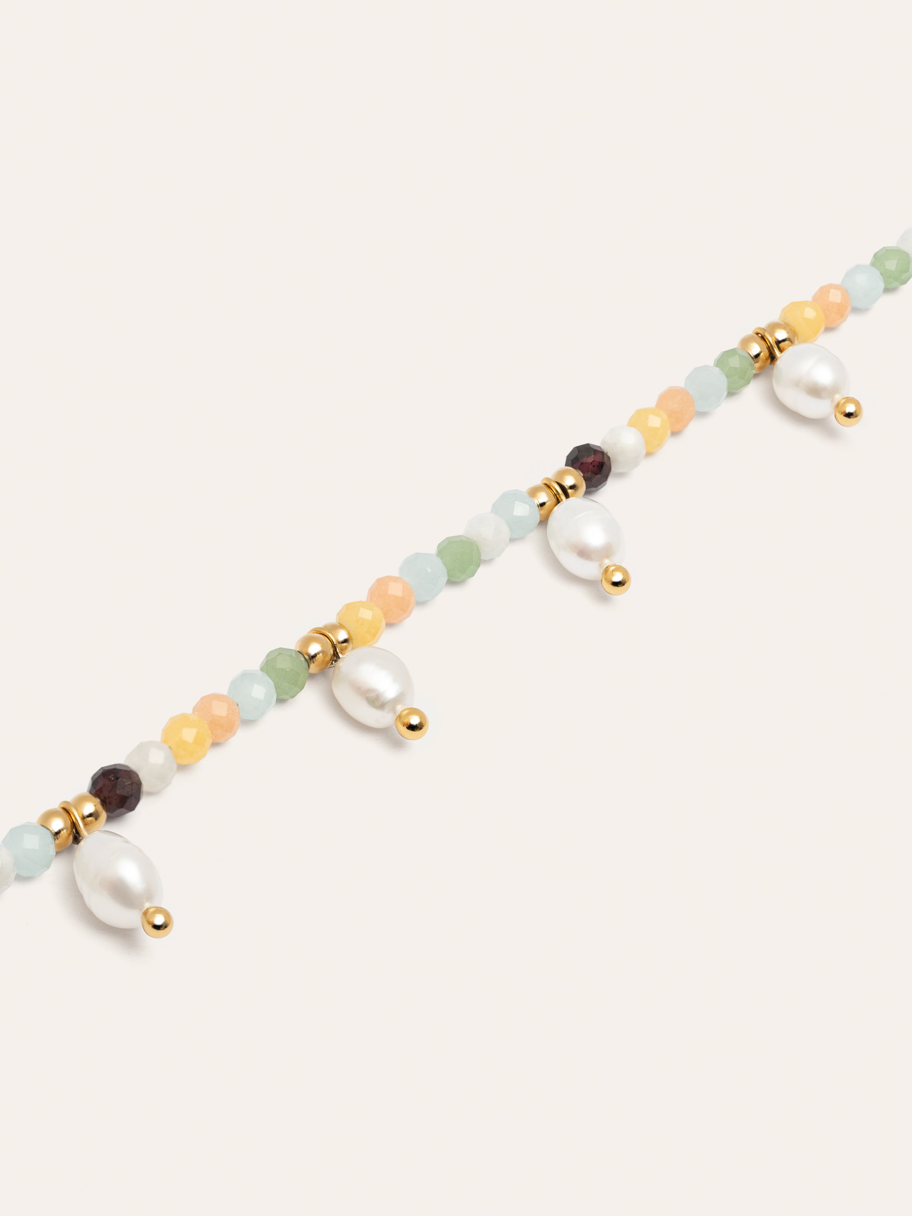 Pulsera Crystal Perlas Acero Baño Oro