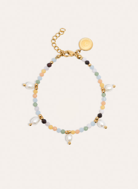 Pulsera Crystal Perlas Acero Baño Oro