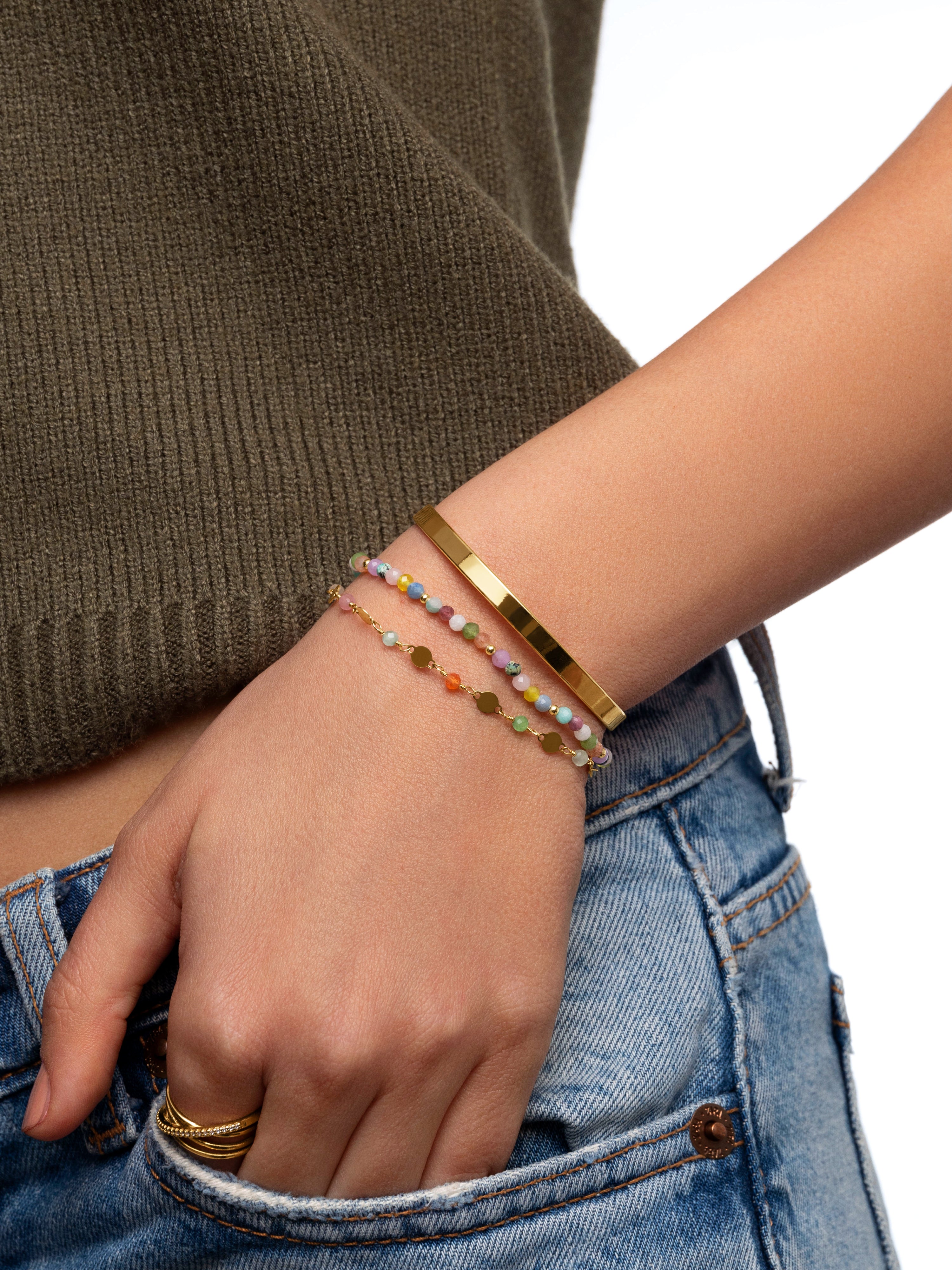 Brazalete Plate Acero Baño Oro