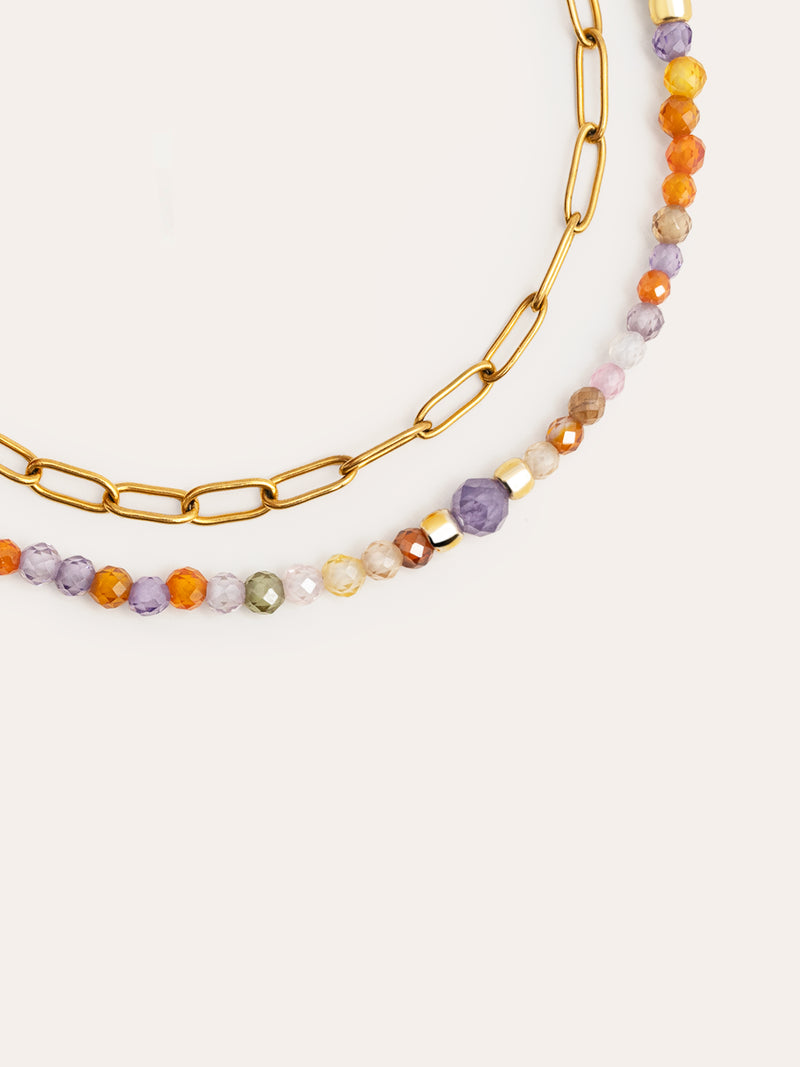 Pulseira Double Crystal Summer Aço Banho de Ouro