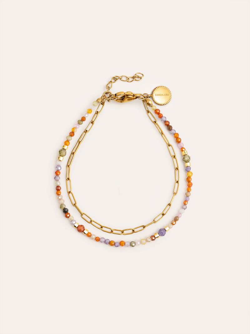 Pulseira Double Crystal Summer Aço Banho de Ouro
