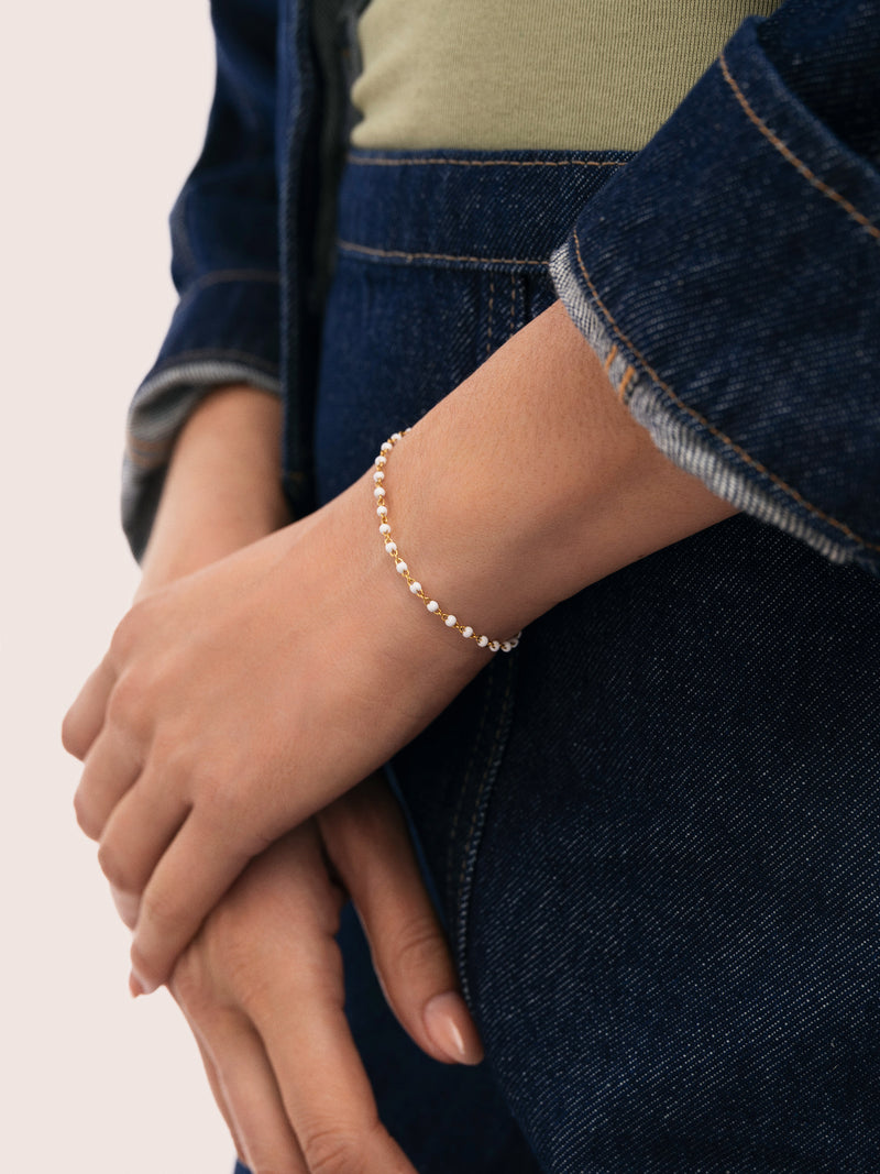 Pulseira Dots Enamel Blanco Aço Banho de Ouro