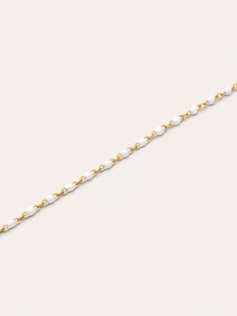 Pulseira Dots Enamel Blanco Aço Banho de Ouro