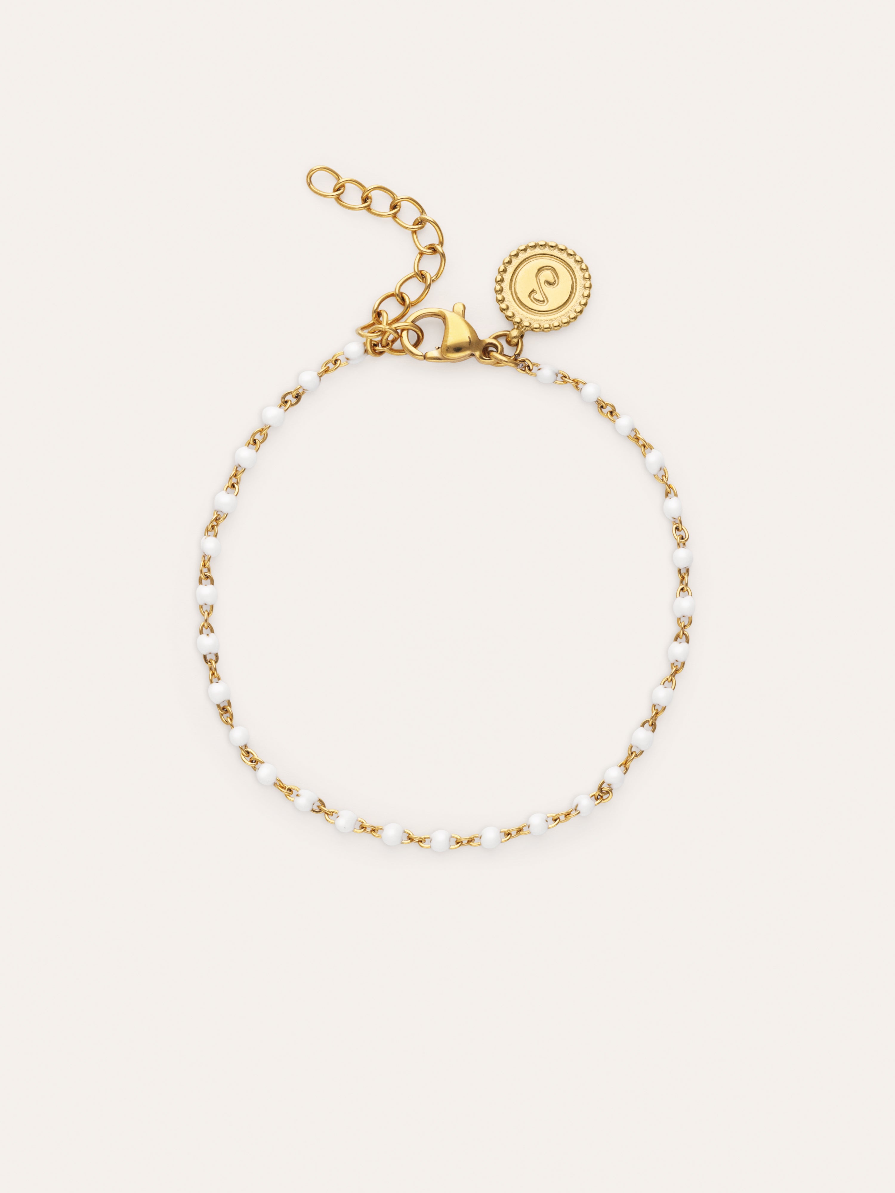 Pulseira Dots Enamel Blanco Aço Banho de Ouro